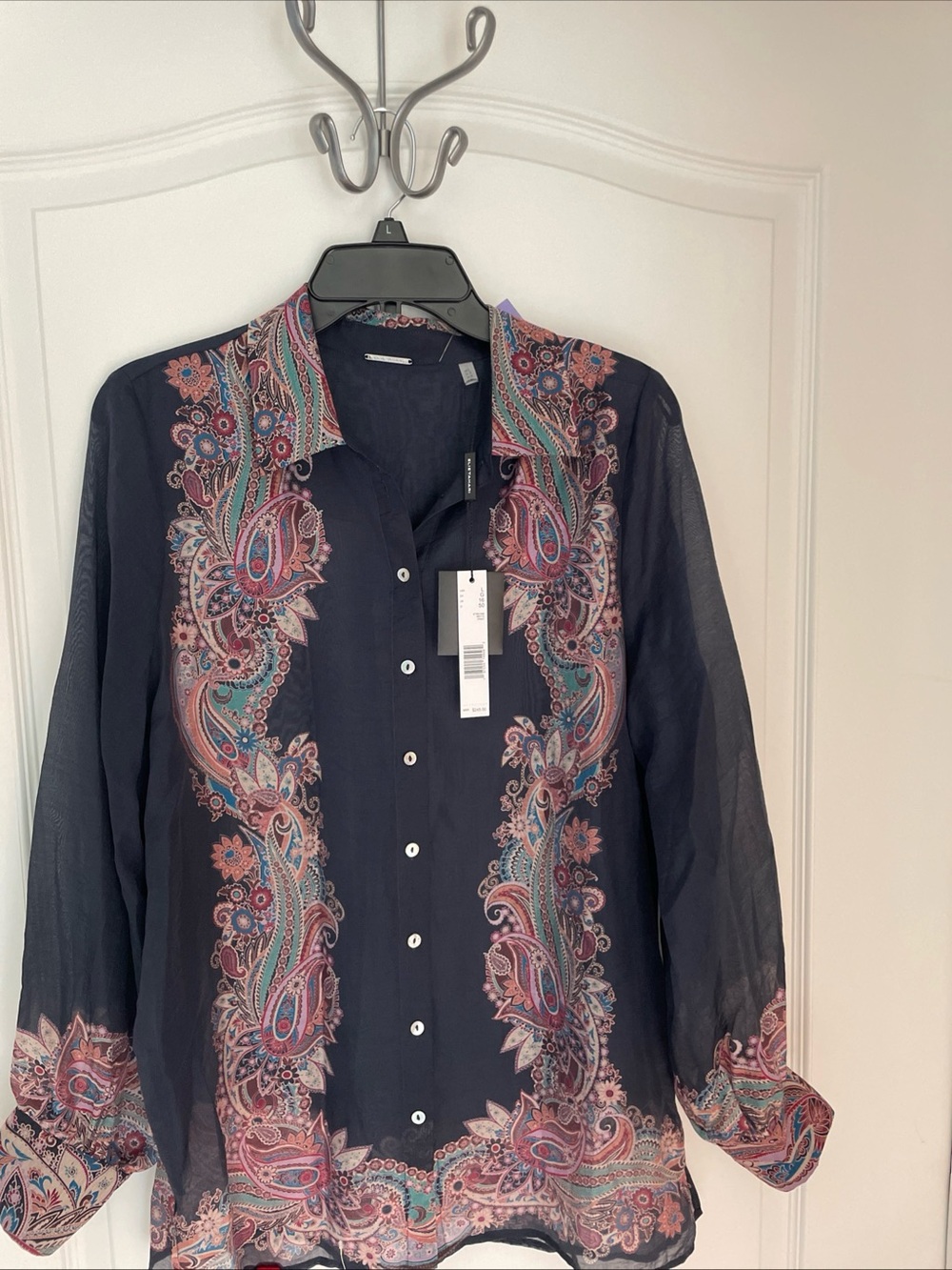 New $245 Elie Tahari see-through Top Blouse Shirt Long Sleeve L
